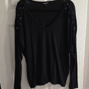 Express Black V-neck Long Sleeve Lace-Up Top